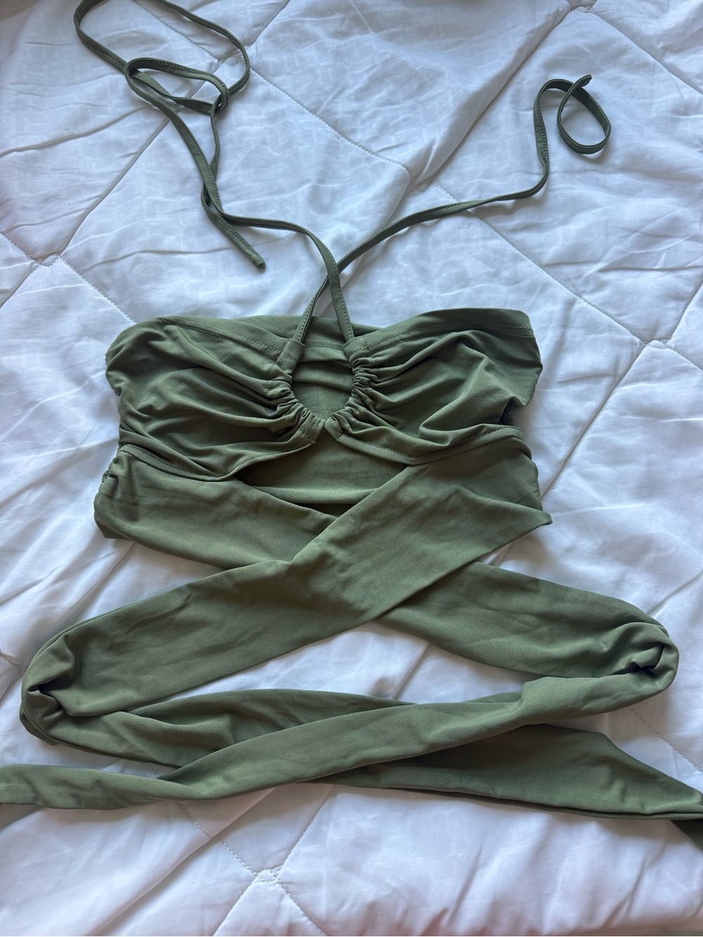 Olive Green Ruched Halter Crop Top - Women Intimates & Sleepwear